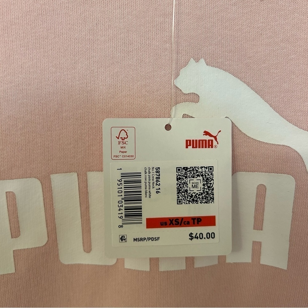 Puma Logo No. 1 Crewneck Sweatshirt in Chalk Pink/White Size XS - Picture 2 of 5